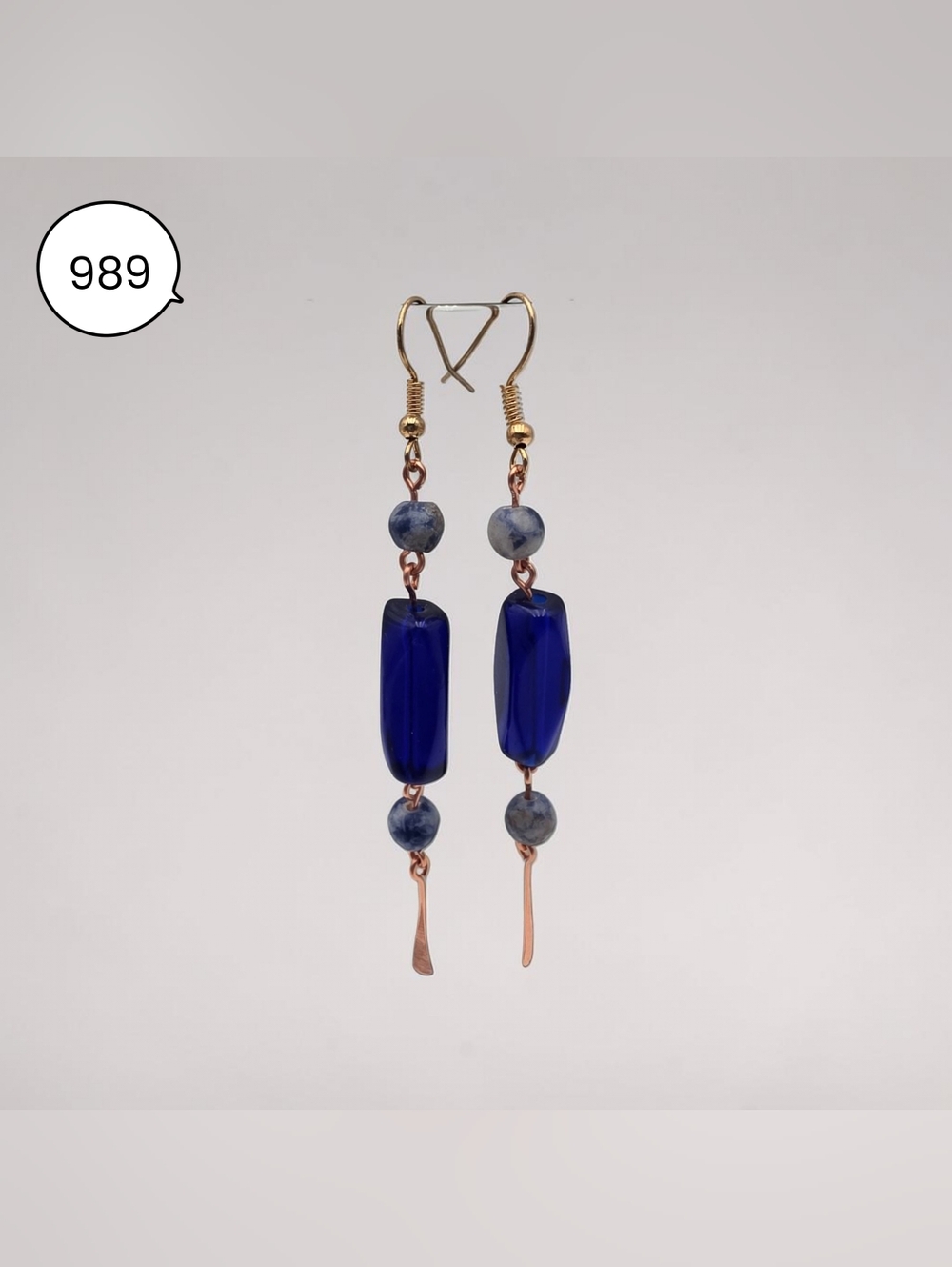 Handmade Cobalt Blue Beaded Drop Earrings - Women Jewelry - Picture 2 of 6